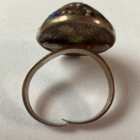 Vintage Chinese Export Jade Enamel Floral Adjustable Ring - Picture 7 of 13